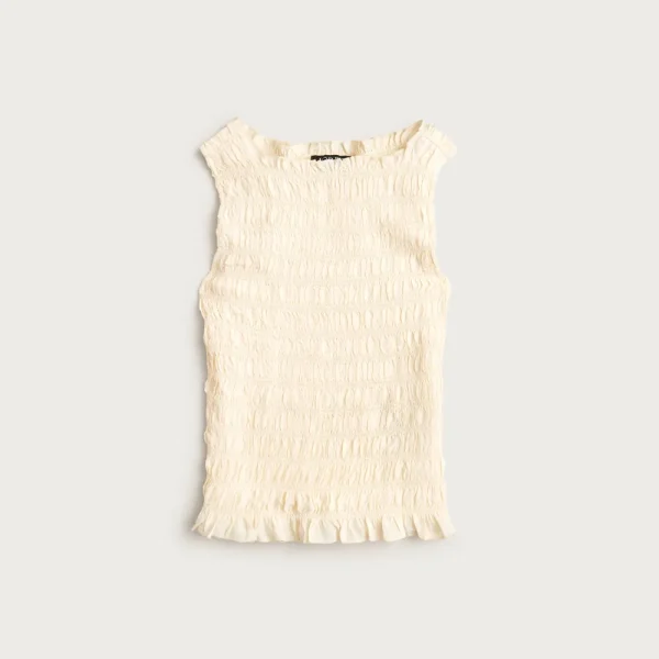 Smocked shell tank top in crepe de chine
