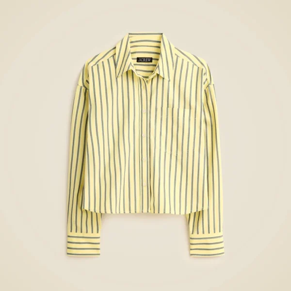 Étienne cropped button-up shirt in striped cotton poplin