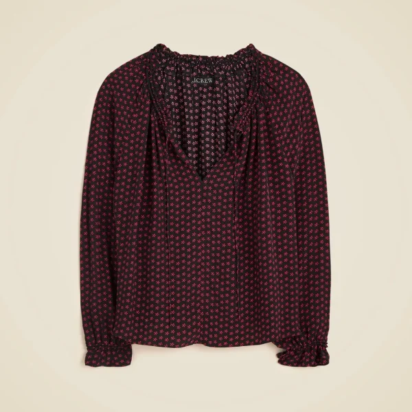 Popover top in ditsy floral crepe de chine
