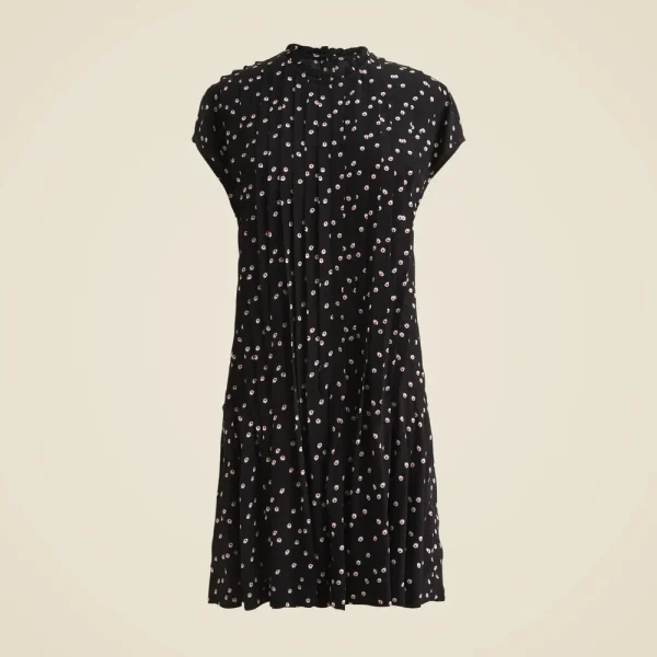 Pintuck shift dress in midnight floral print