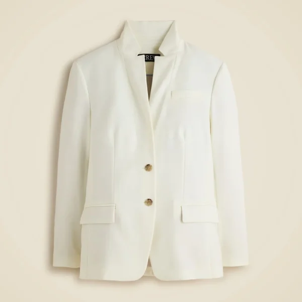 Standing collar blazer in wool-blend flannel