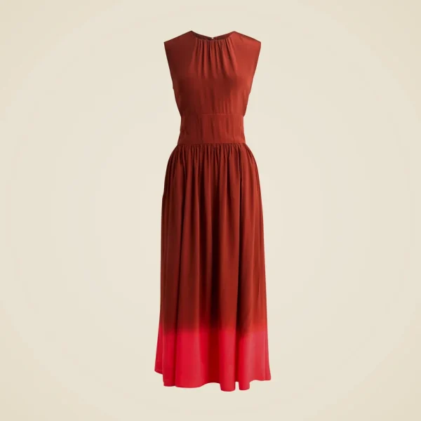 Cinched-waist midi dress in dip-dyed crepe de chine