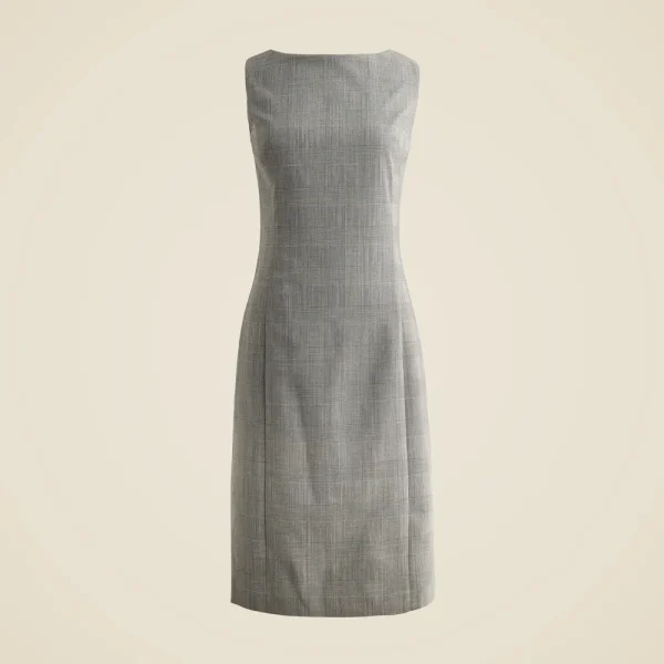 Seamed shift dress in glen plaid Italian gauzy wool blend