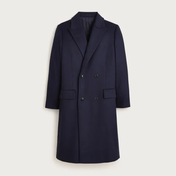 Double-breasted topcoat in English merino wool