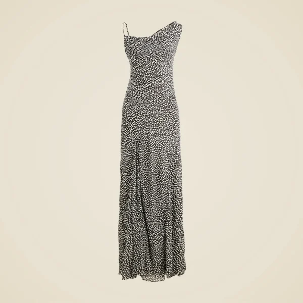 Collection asymmetrical cowlneck dress in spot-print chiffon
