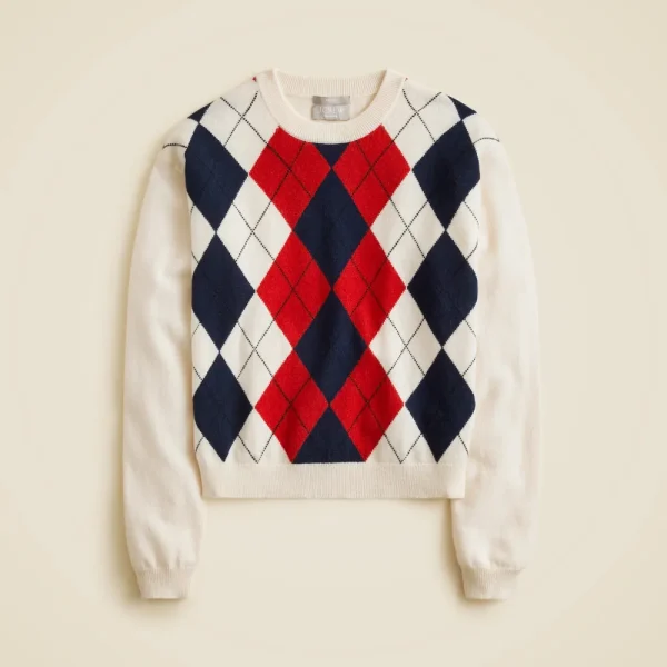 Perfect cashmere crewneck sweater in argyle