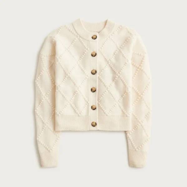 Popcorn-stitch cardigan in vintage wool