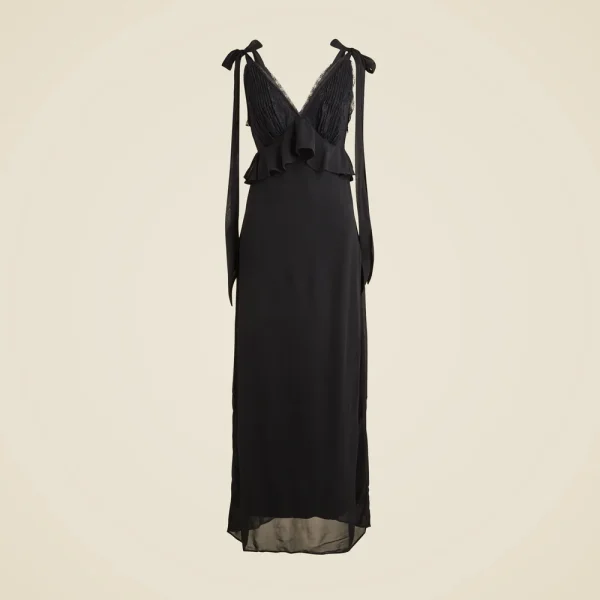 Collection lace and ruffle midi dress in chiffon