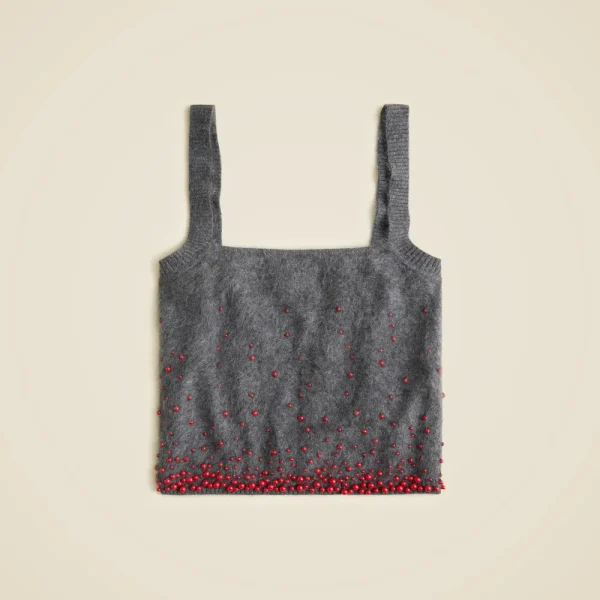 Brushed cashmere tank top with beaded embellishments