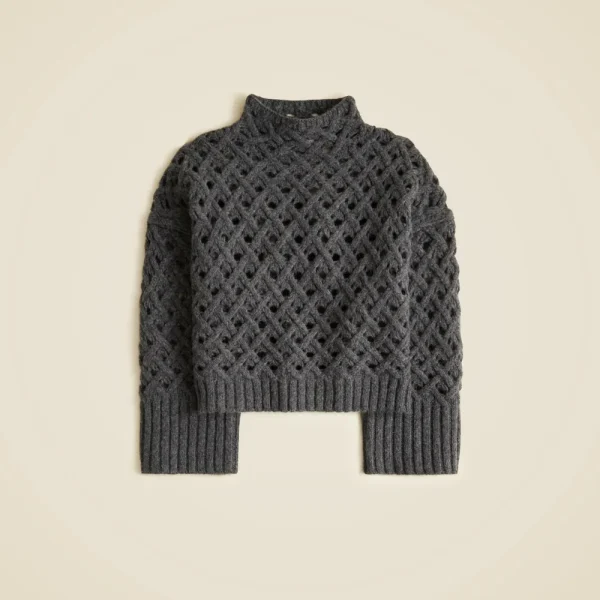 Cross-cable mockneck sweater in wool blend