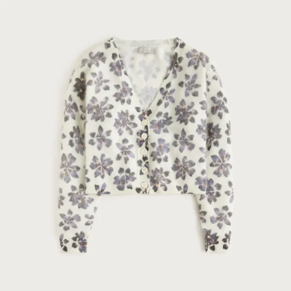 Brushed cashmere party cardigan in floral print