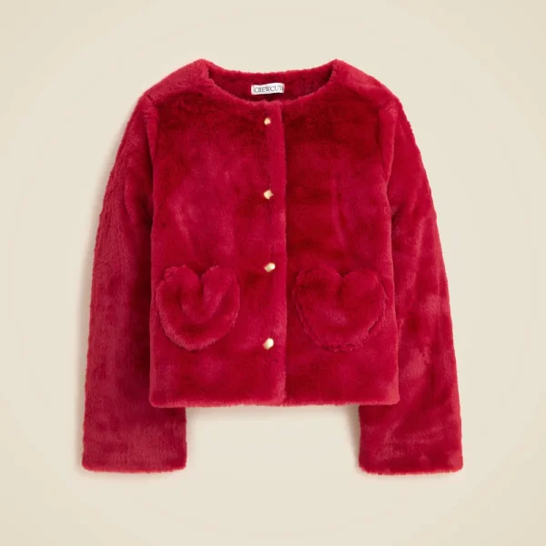 Girls’ faux-fur heart-pocket jacket