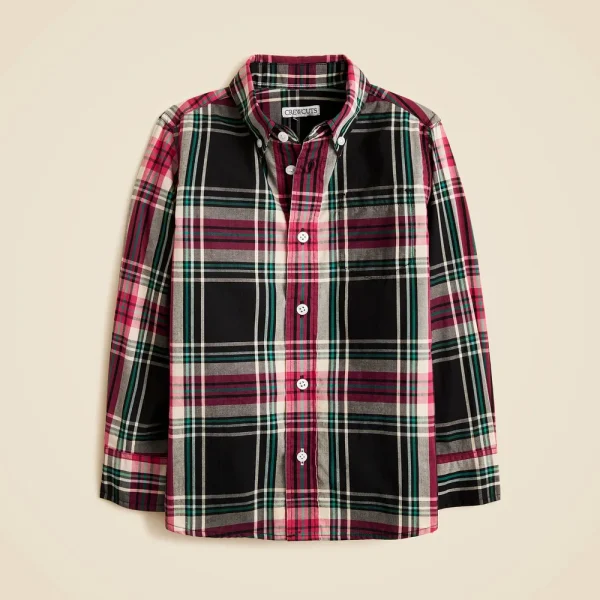 Kids’ cotton poplin button-down in tartan