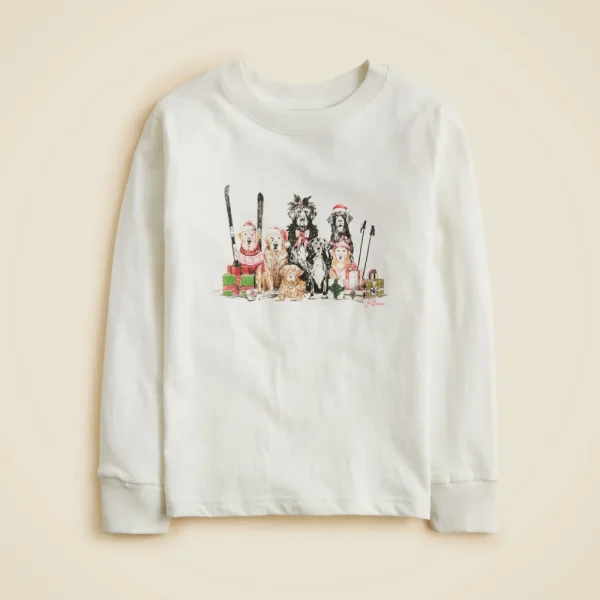 Kids’ long-sleeve holiday dogs graphic T-shirt