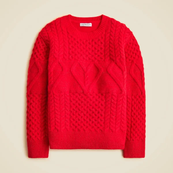 Girls’ heart cable-knit sweater with Lurex® metallic threads