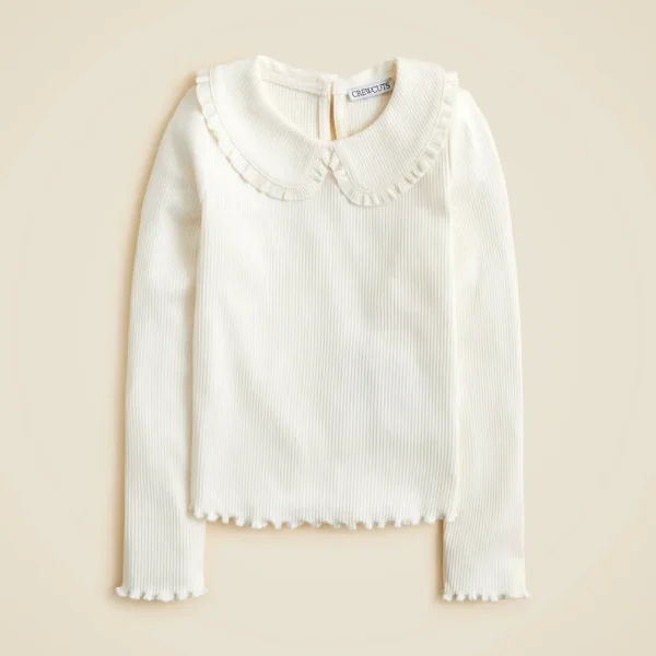 Girls’ long-sleeve ruffle-collar top in vintage rib
