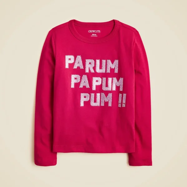 Girls’ long-sleeve “Pa rum pa pum” graphic T-shirt with embellishments