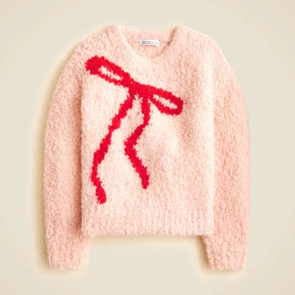 Girls’ bow crewneck sweater in bubble yarn