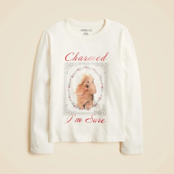 Girls’ long-sleeve poodle graphic T-shirt with glitter