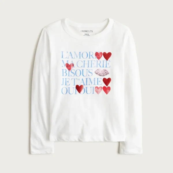 Girls’ long-sleeve “L’amour” graphic T-shirt with sequins