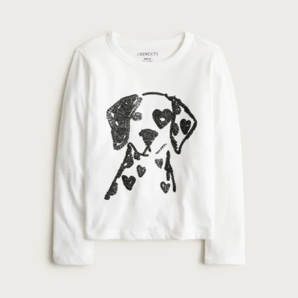 Girls’ long-sleeve Dalmatian graphic T-shirt with sequins