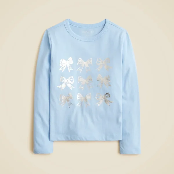 Girls’ long-sleeve bow graphic T-shirt with metallic foil