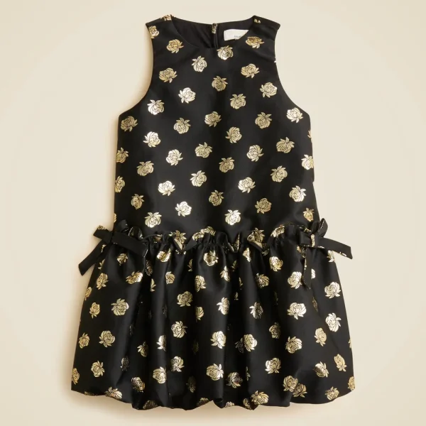 Girls’ bubble-skirt dress in metallic rosette jacquard