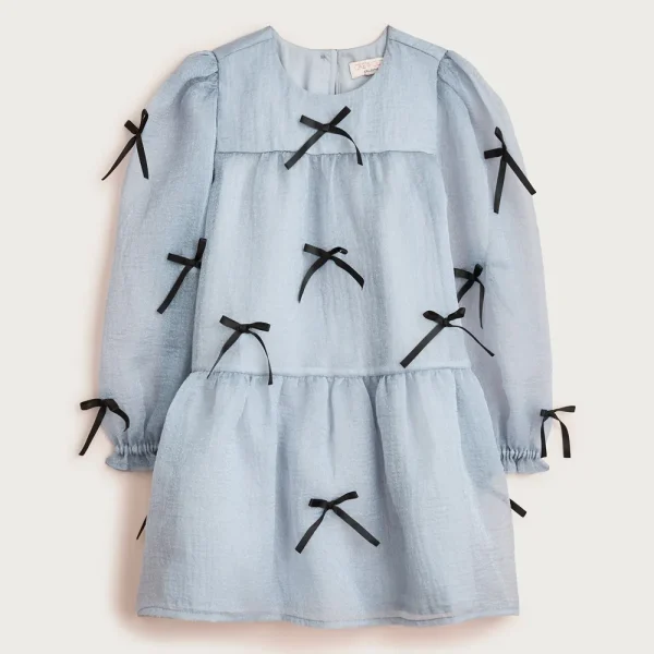 Girls’ bow-embellished dress in crinkle organza