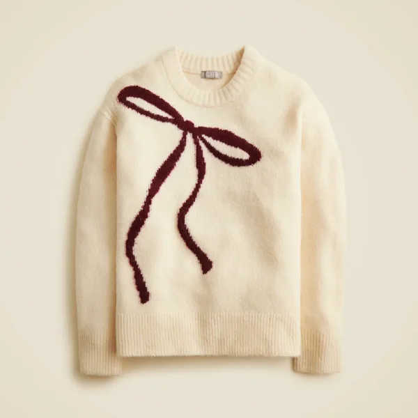 Relaxed crewneck pullover in bow print