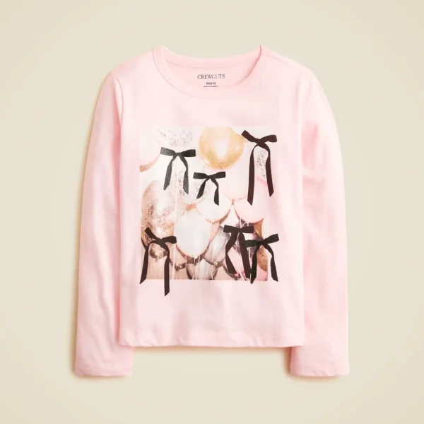 Girls’ long-sleeve balloon and bows graphic T-shirt