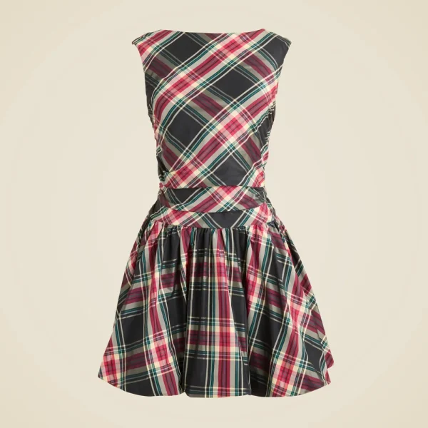 Ruched bubble-hem dress in Stewart tartan taffeta