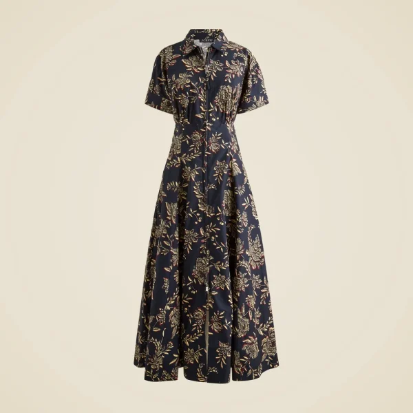 Zip-up shirt-dress in floral cotton poplin