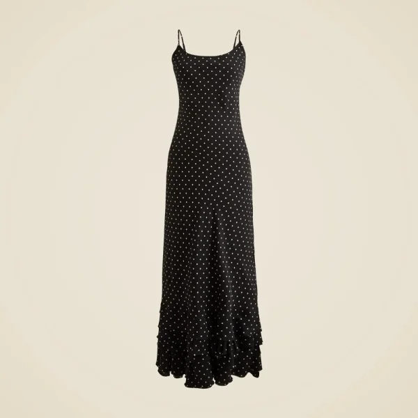Ruffle-hem slip dress in dot print