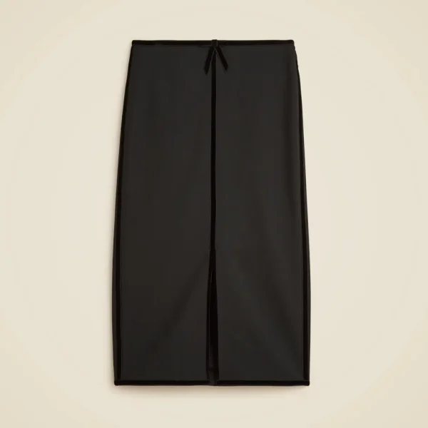 Pencil midi skirt with velvet trim in four-season stretch