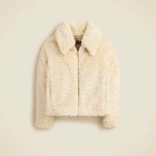 Zip-up jacket in textured faux fur