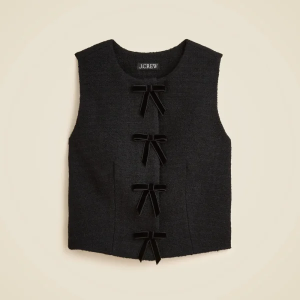 Tweed crewneck vest with velvet bows