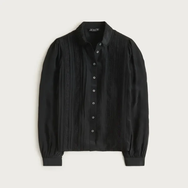 Lace-trim button-up shirt with club collar