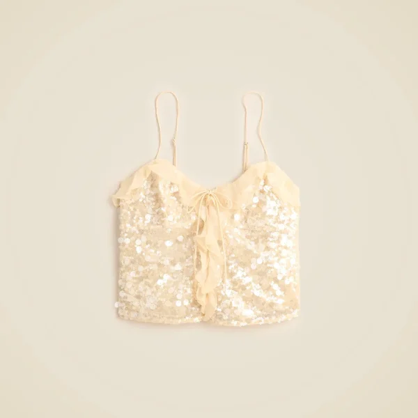 Sequin ruffle-trim tank top
