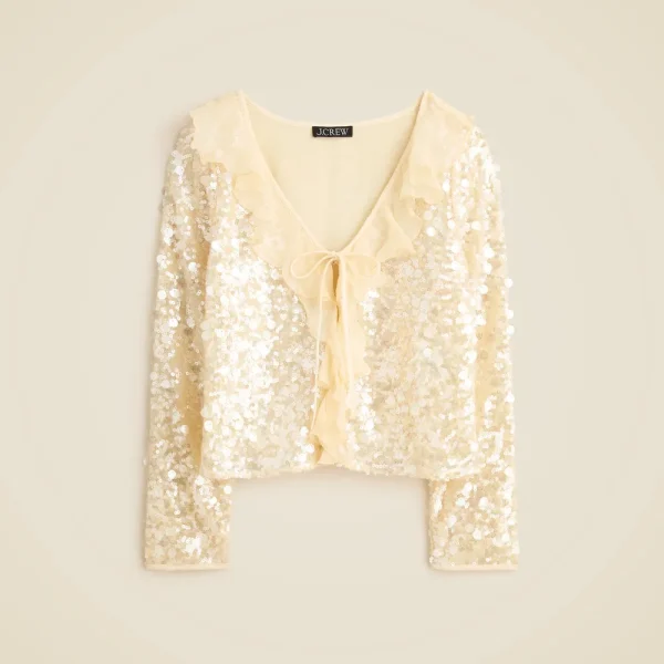 Sequin ruffle-trim shirt with ties