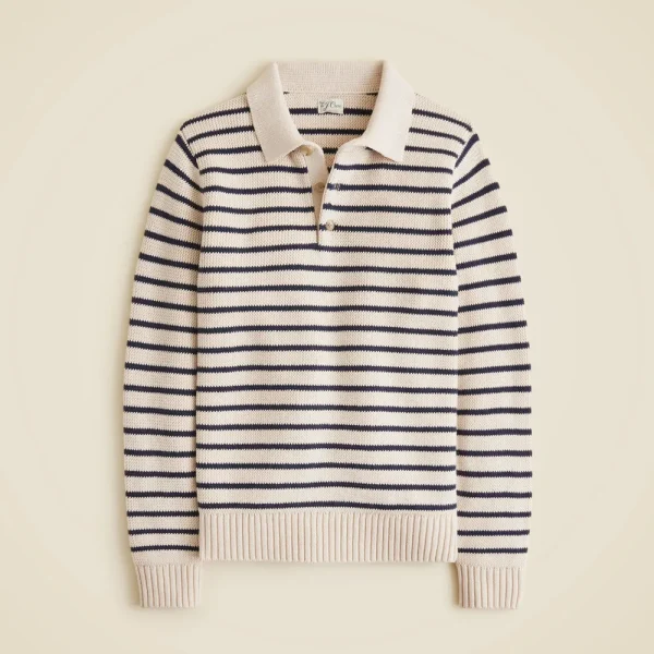 Cotton racking-stitch sweater-polo in stripe