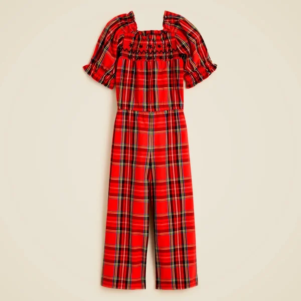 Girls’ smocked jumpsuit in Good Tidings plaid