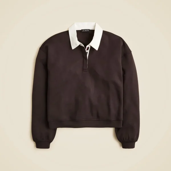Scuba-knit rugby sweatshirt with velvet trim