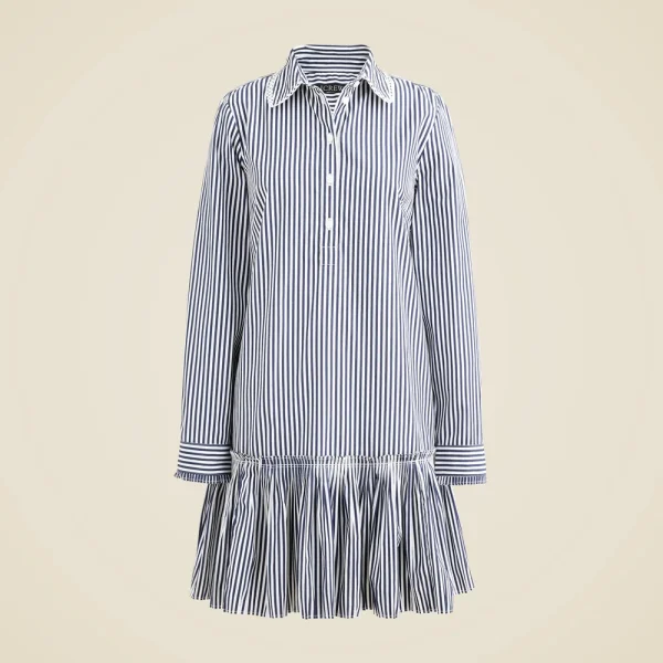 Amelia long-sleeve shirt-dress in striped cotton poplin
