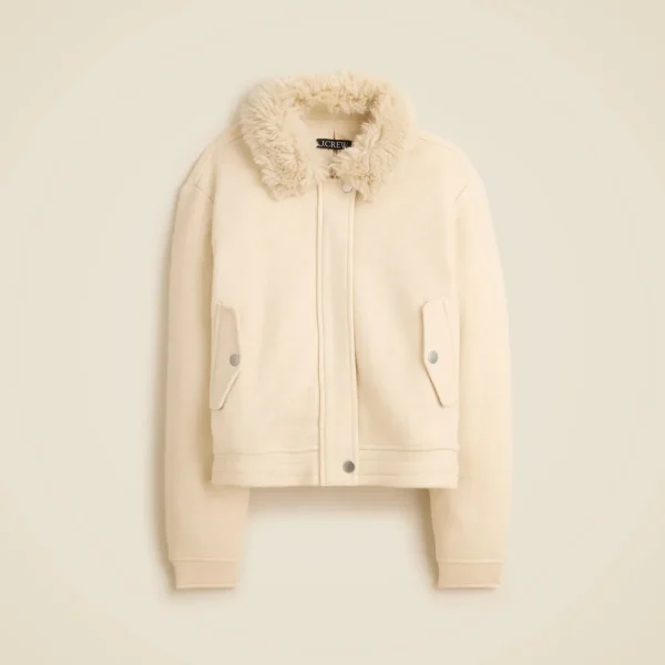 Wool-blend flight jacket with faux-fur collar