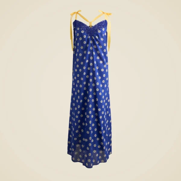 Cotton voile tie-shoulder maxi dress in daisy print