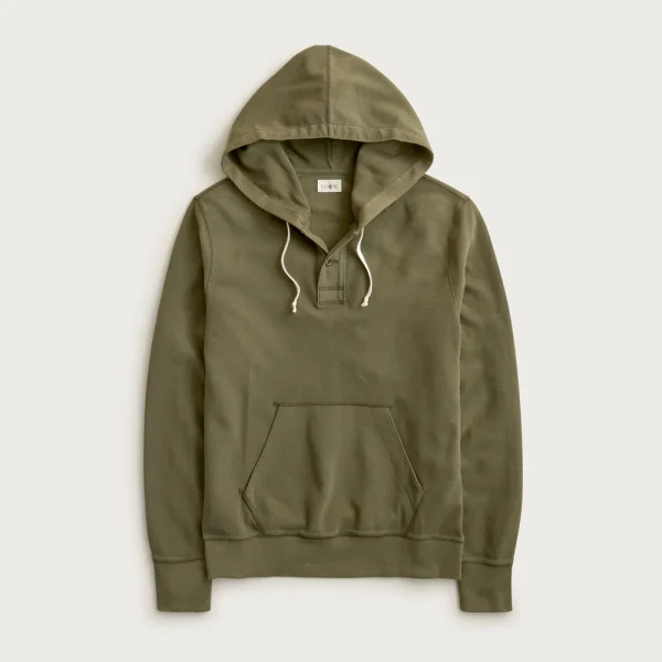 Waffle-knit cotton henley hoodie