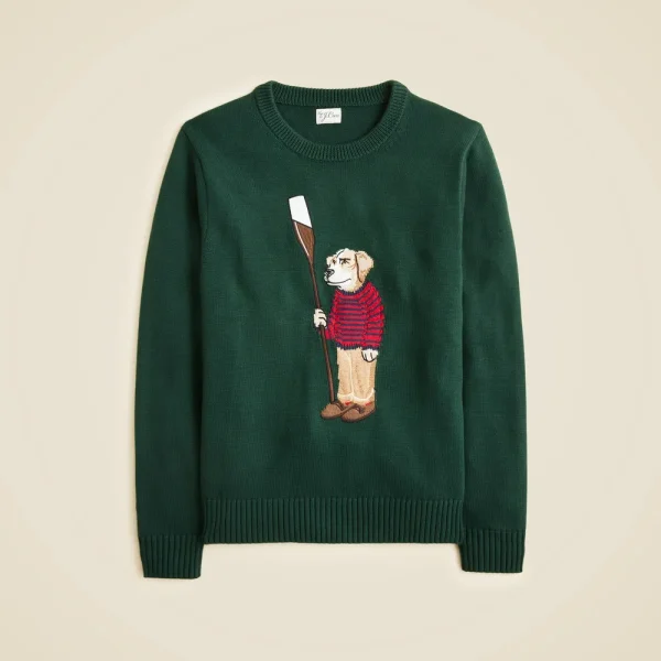 Cotton crewneck sweater with oarsman dog
