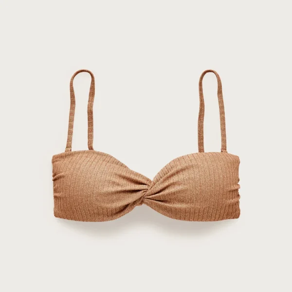 Sparkle rib twist bandeau bikini top