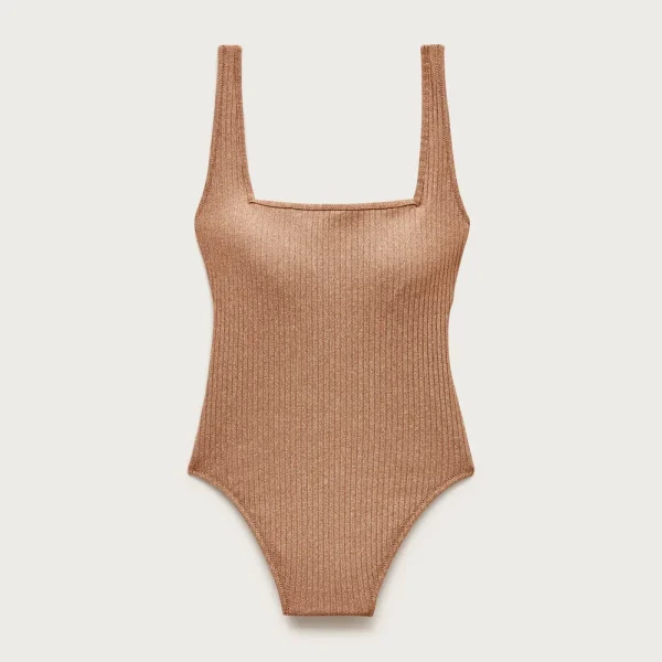 Sparkle squareneck one-piece swimsuit in stripe