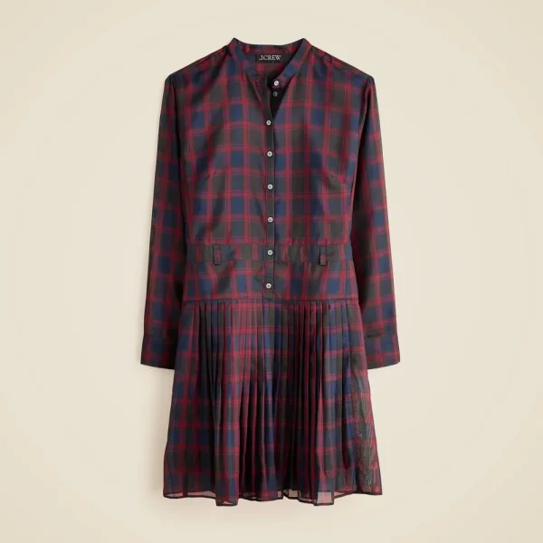 Pleated shirt-dress in Stewart tartan print